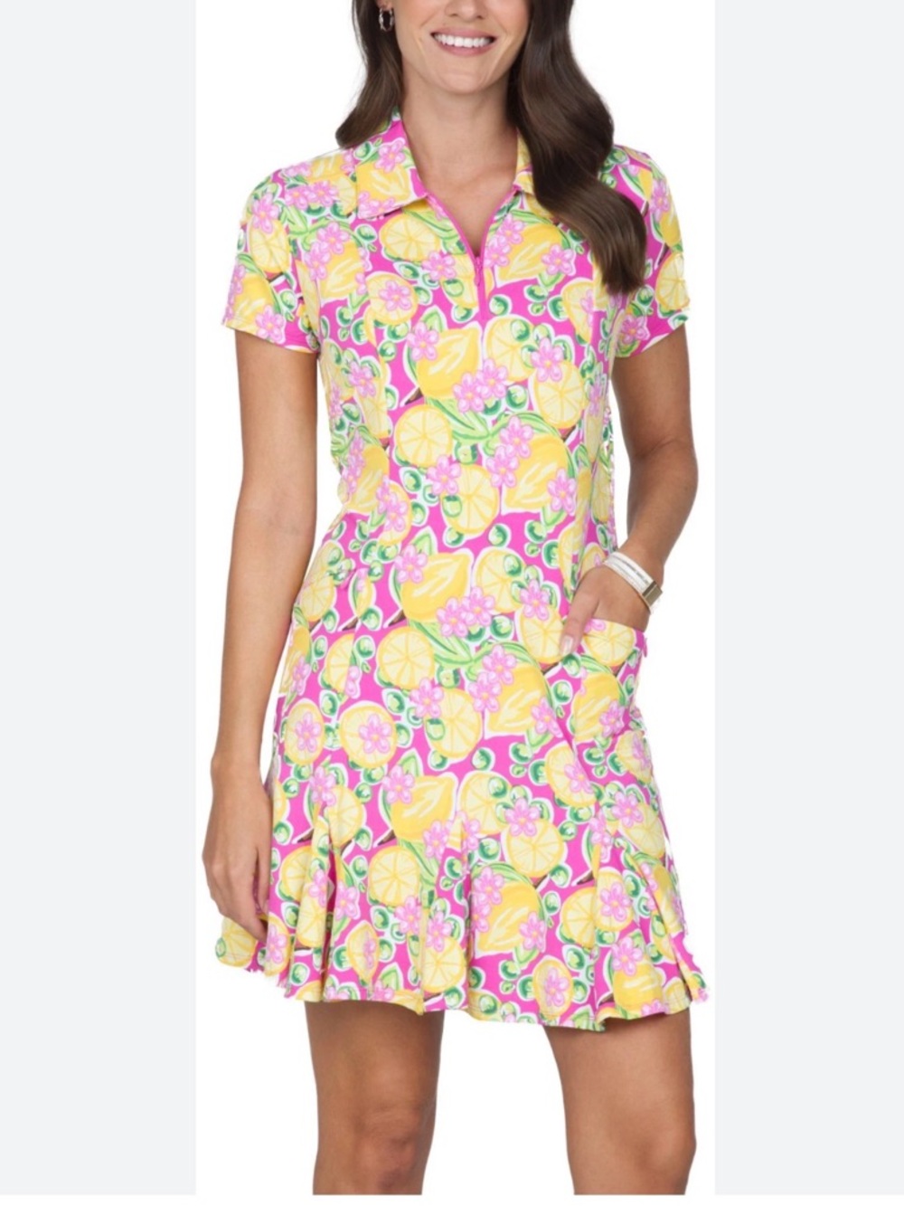 IBKUL Womens Calista Print Short Sleeve Godet Golf Dress size sm